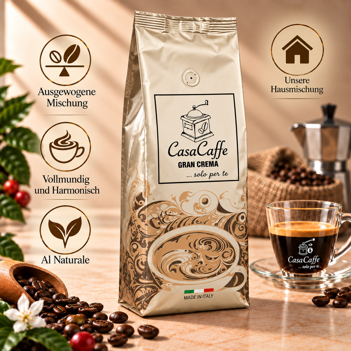 CasaCaffe - Hausmischung Gran Crema Bohnen 1Kg