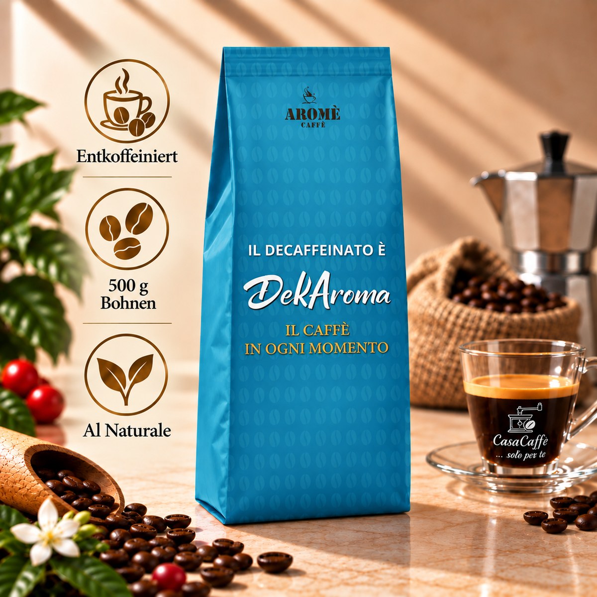 Aromè Caffè - Dekaroma Bar Bohnen 500gr - Entkoffeiniert