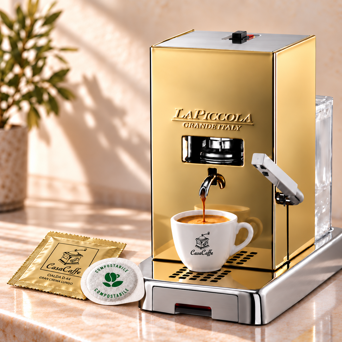 La Piccola Gold- Kaffeemaschine für Pads E.S.E - inkl. Degu-Set