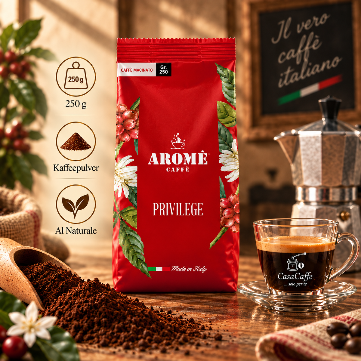 Aromè Caffè - Privilege Gran Bar Gemahlen 250gr
