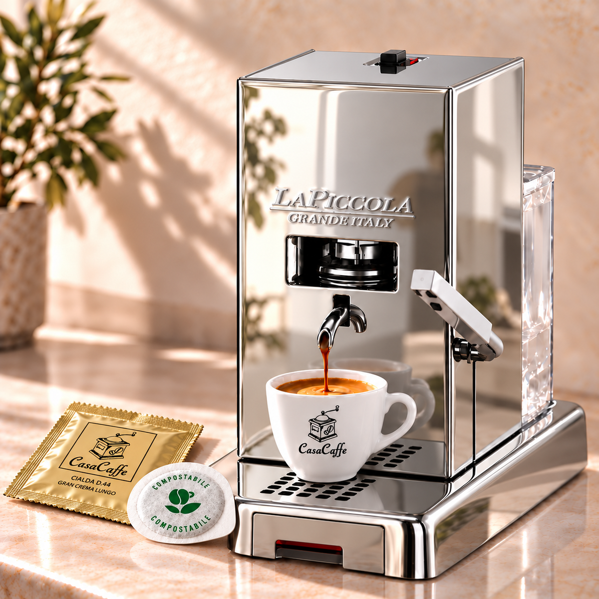 La Piccola Hochglanz - Kaffeemaschine für Pads E.S.E - inkl. Degu-Set